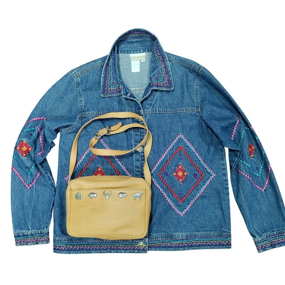 Vintage Andi Southwestern Cowgirl Native Leather Crossbody Bag Tan - Picture 9 of 14